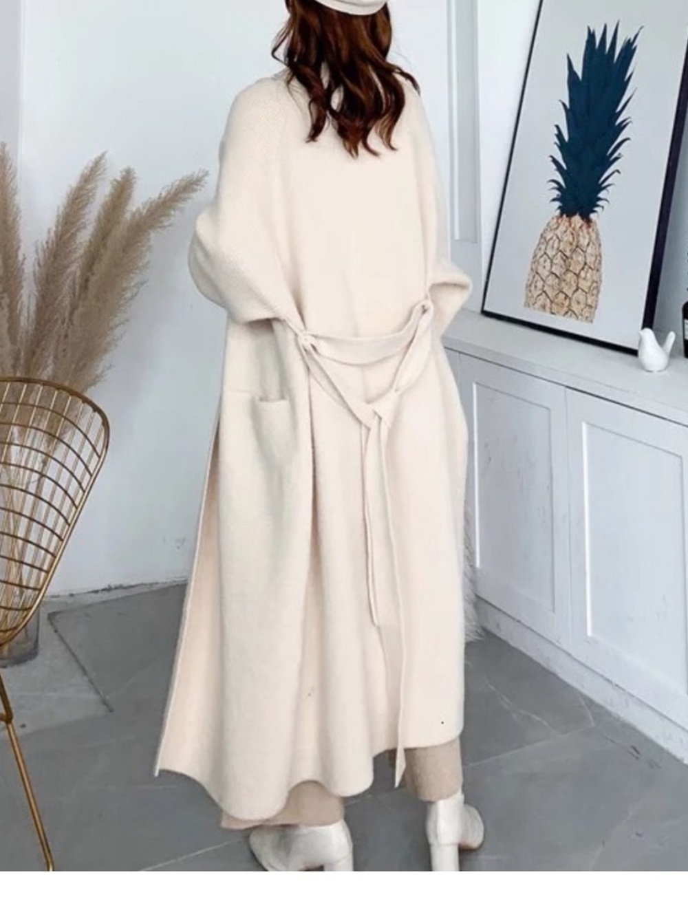NWT • GORGEOUS Cream Longline Knit Belted Cardigan Sweater Coat / Coatigan - Picture 3 of 16